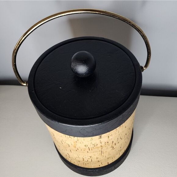 Ice Bucket Vintage Kraftware Champagne insulated Cork Leather Retro MCM - Picture 2 of 5